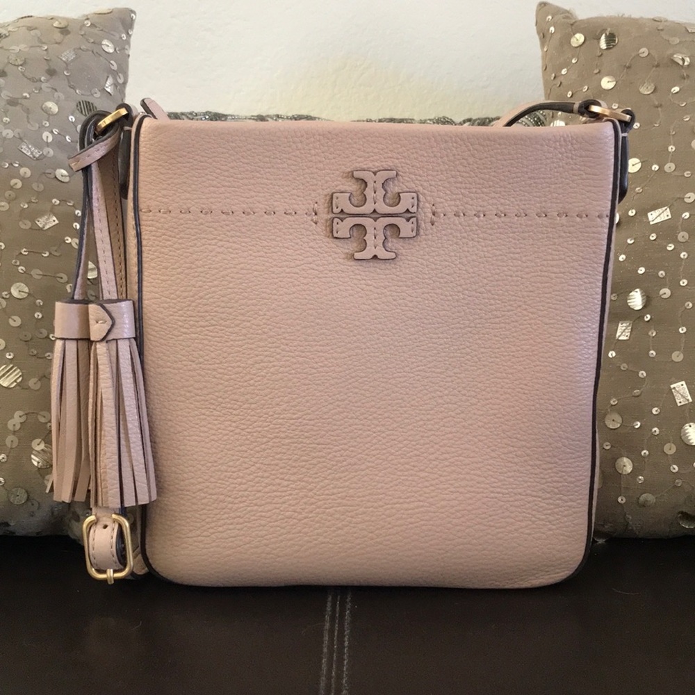 Tory Burch McGraw Leather Crossbody Tote Sand